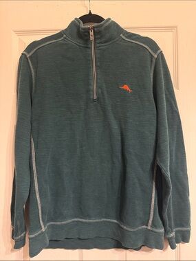 Tommy Bahama Hunter Green Quarter-Zip Pullover Sweater with Orange Logo